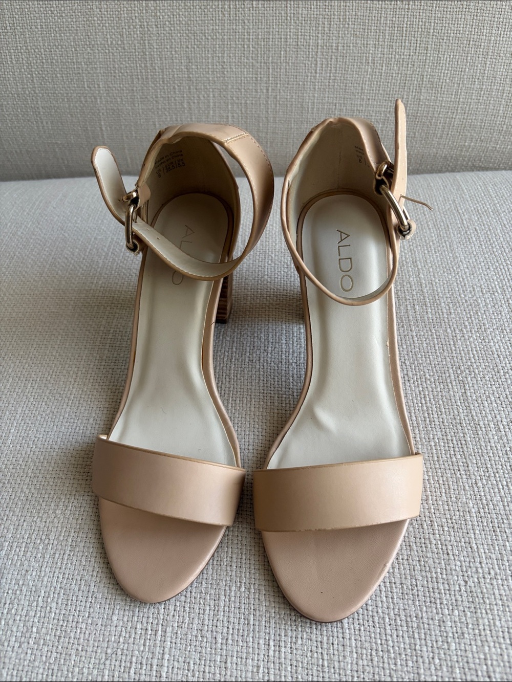 ALDO Beige Open-Toe Ankle-Strap Heels